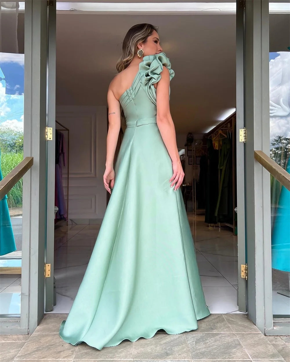 Mila Flower One Shoulder Prom Dresses 2025 Sleeveless Side High Split Chic Evening Dresses Floor-Length Customized Party Dresses
