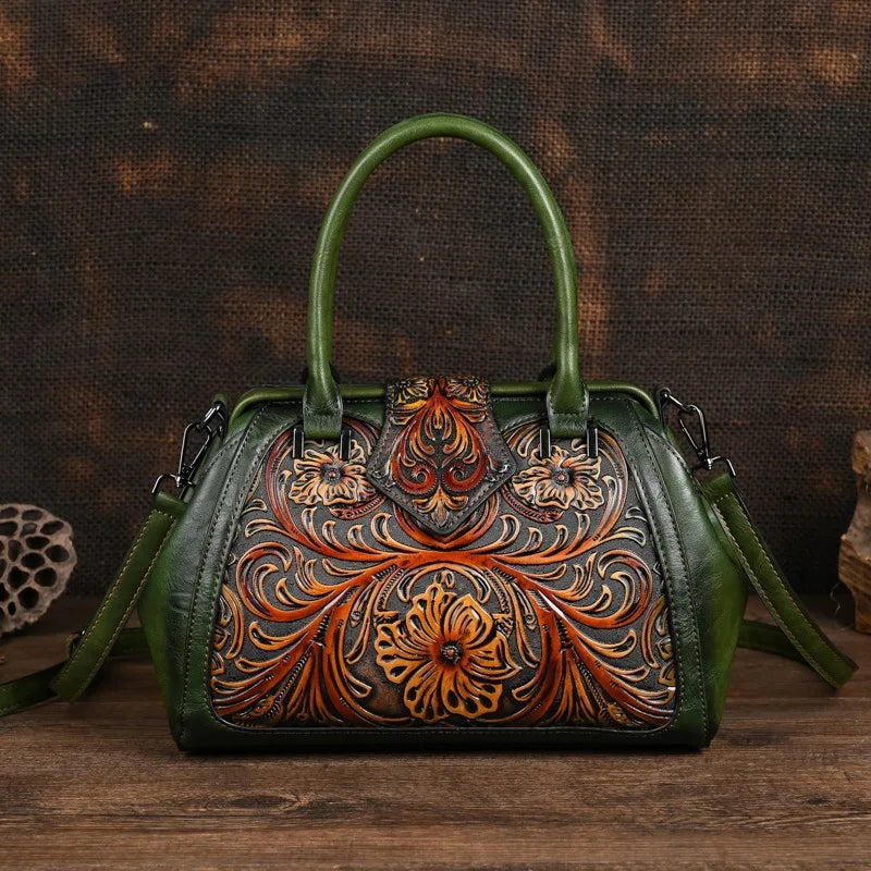 MOTAORA New Vintage Embossed Handmade Handbag For Women Versatile PU Leather Shoulder Bag Large Capacity Crossbody Bags Female