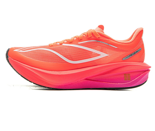 Neon orange and pink running shoe 