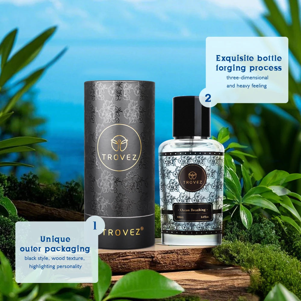 TROVEZ Ocean Breathing 100ml Perfume Elegant Fresh Fragrance Citrus Tone Unisex Perfume Long-lasting Scent Body Spray Scent Gift
