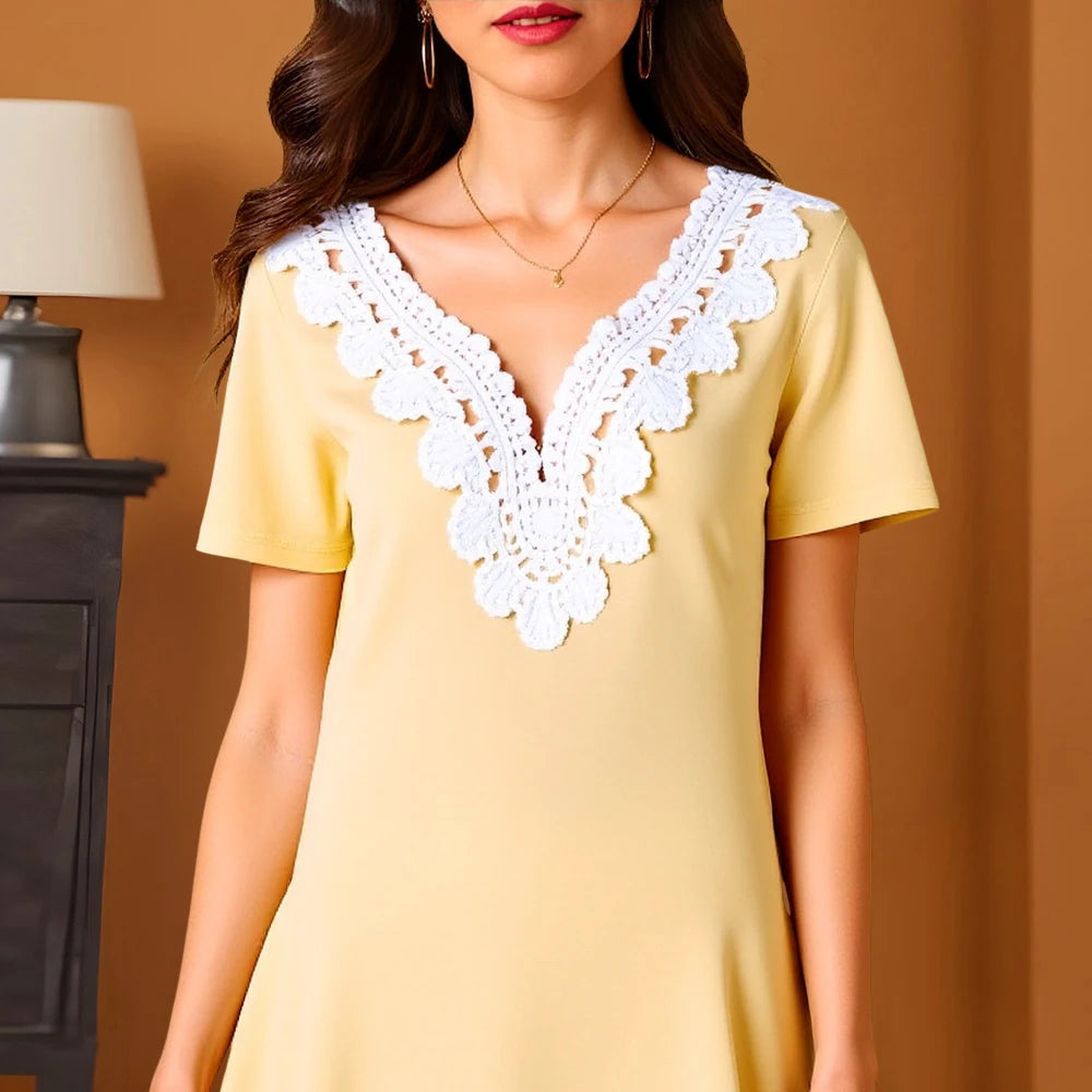 Rafiah Summer Dress 2025 Women's Arabian Dress Comfortable Plain Short Sleeve V-Neck A-Line Daily Basic Long Dress