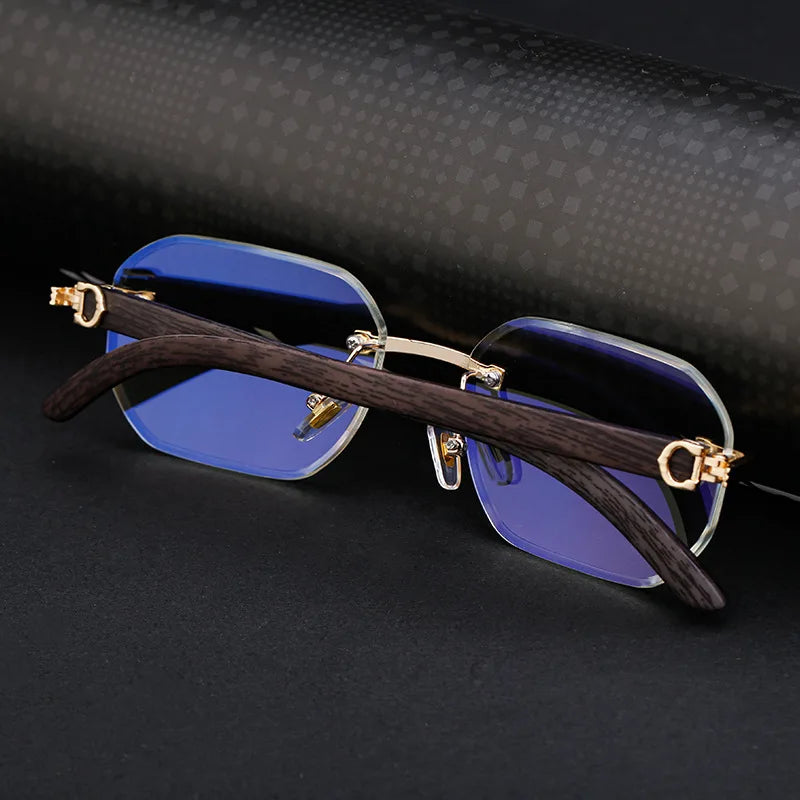 Vintage Square Rimless Sunglasses – 2025 Luxury UV400 Anti-Blue Light Eyewear for Men