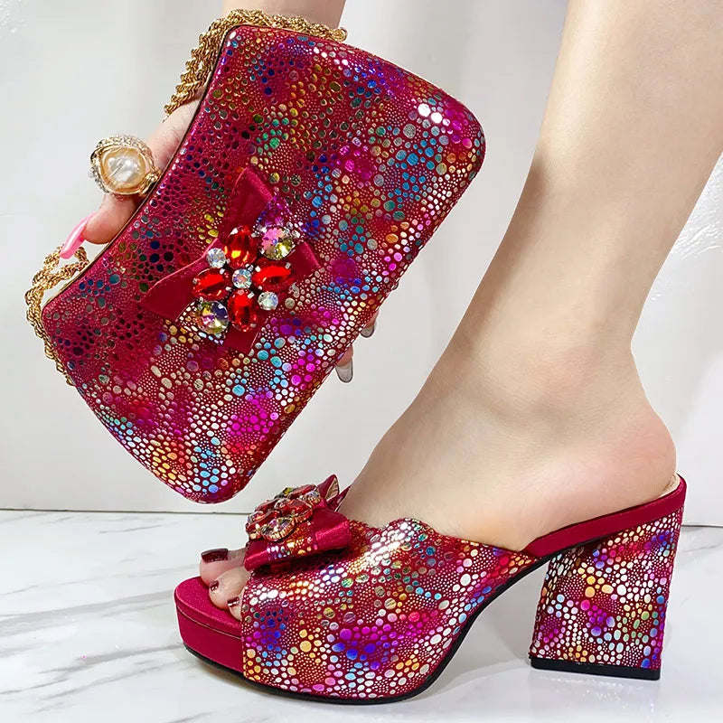 Slingback Sandals & Bag Set – Italian Style, African Ladies Peep Toe, High Heel Party Shoes