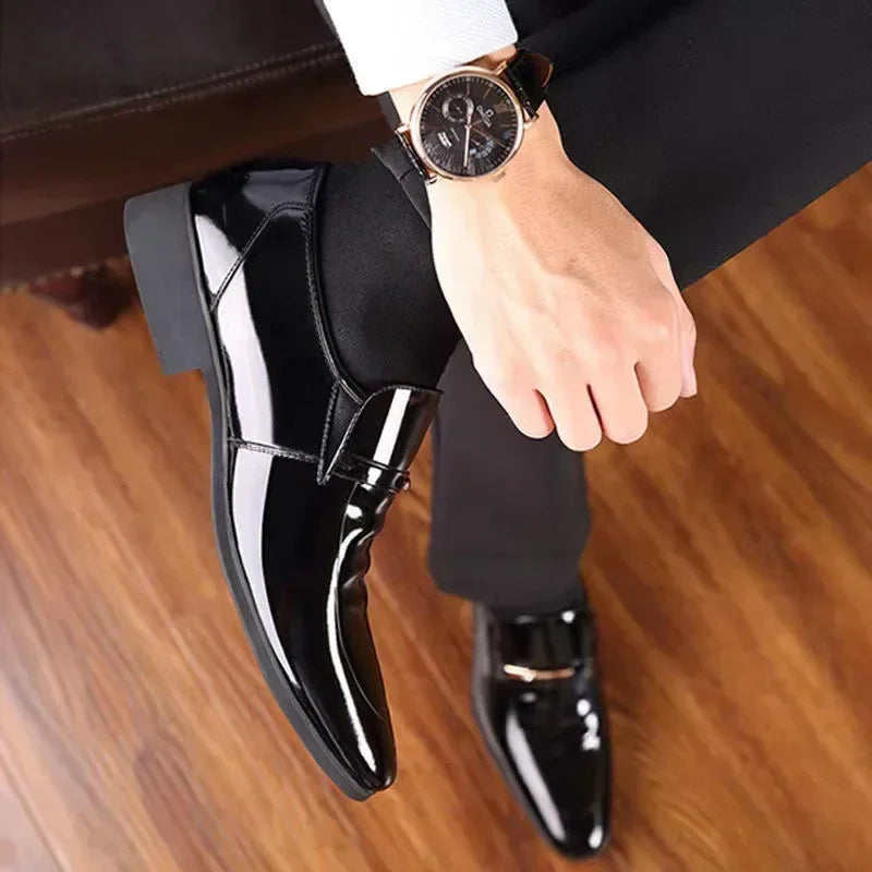Men Slip-On Formal PU Leather Shoes – Pointed Toe, Business Style (EU 34–50)