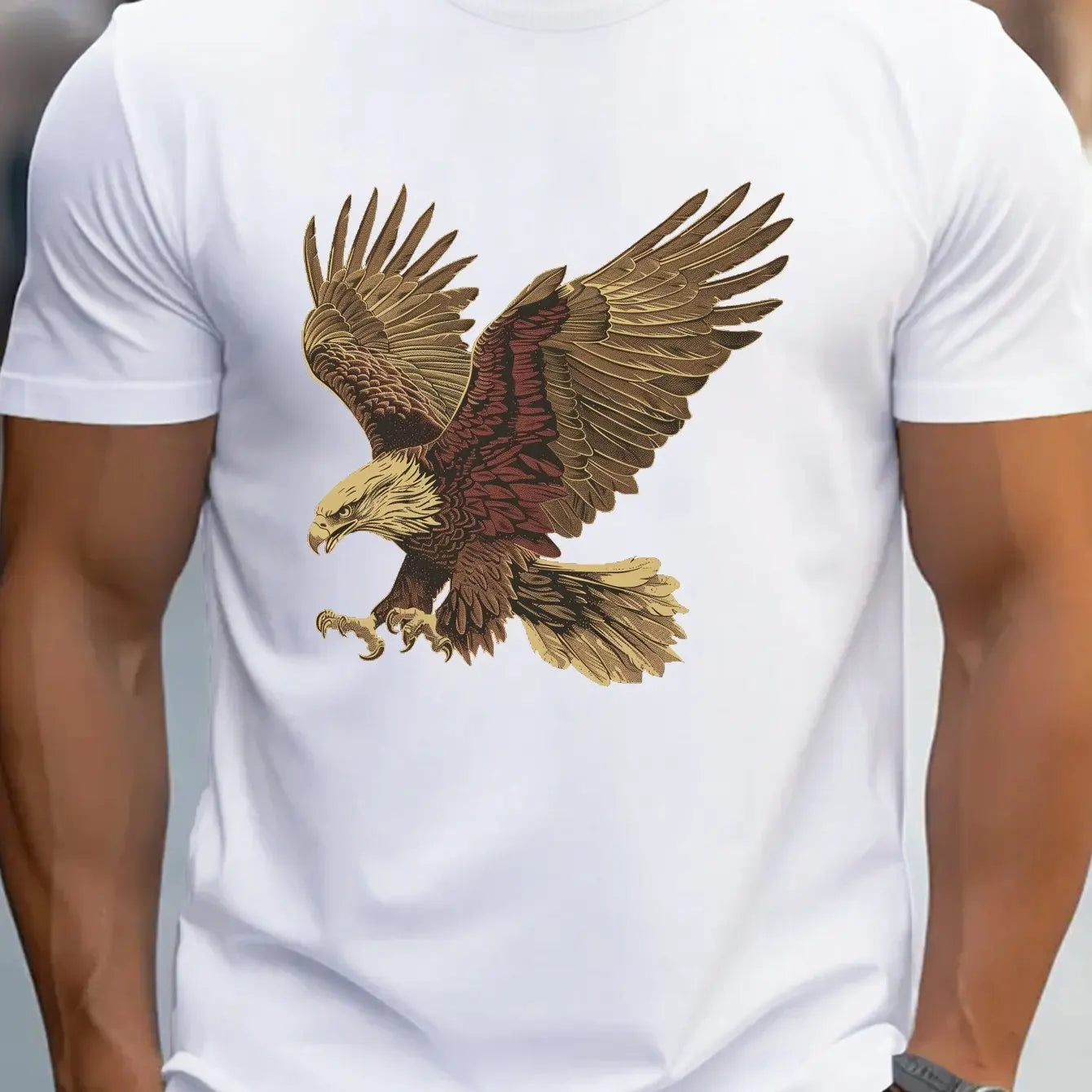 🦅 Men’s Summer 100% Cotton Casual T-Shirt,Eagle Print | Loose Fit | Round Neck | Breathable Comfort