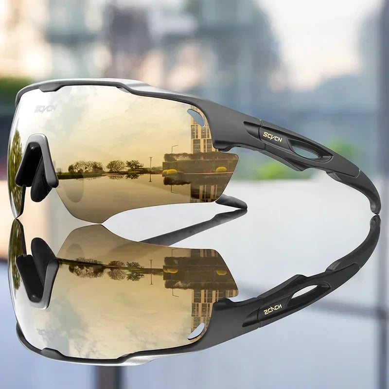 SCVCN Cycling Sunglasses Fashion Polarized MTB Glasses Bicycle UV400 Cycle Eyewear Photochromic Bike Goggles for Men Women