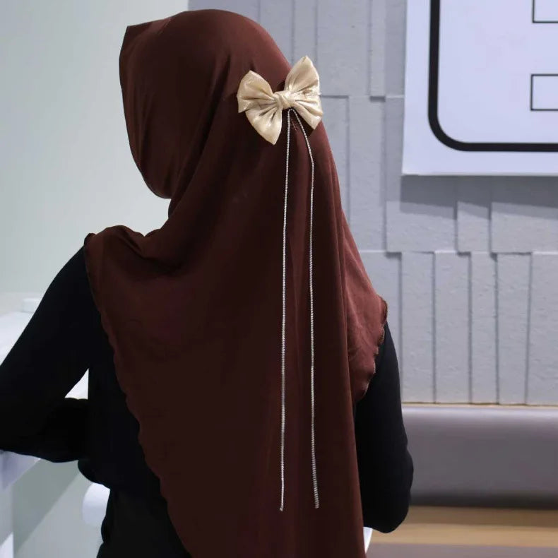 Muslim Elegant Girls Instant Hijab with Bowknot Islamic Women Turban Full Cover Scarves Shawl Arab One Piece Amira Head Wraps