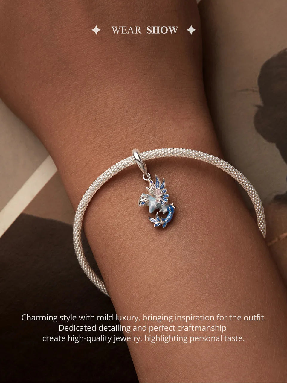Bamoer  925 Sterling Silver Phoenix Pendant Dragon Charms Enamel Process Plated Platinuma Fit Women DIY Bracelet Fine Jewelry
