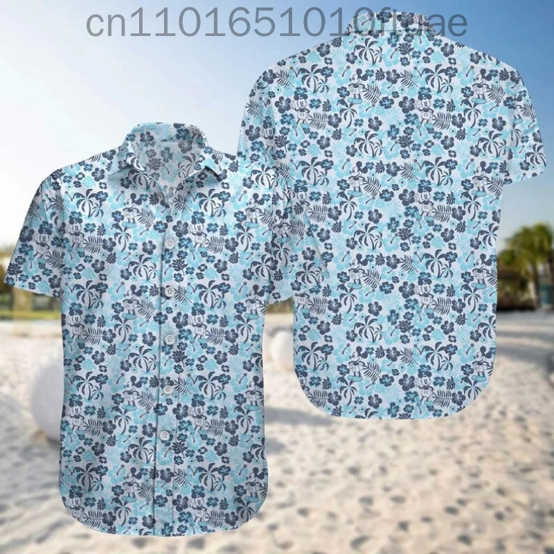 Disney New Hawaiian Mickey Minnie Tropical Shirts for Men and Women Summer Beach Shirts Children's Casual Fashion Seaside Shirts