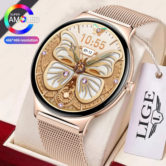 LIGE New 1.43" Bluetooth Call Smartwatch Women Men 466*466   AMOLED Full touch Screen Women Smartwatches Ladies ﻿For Android ios