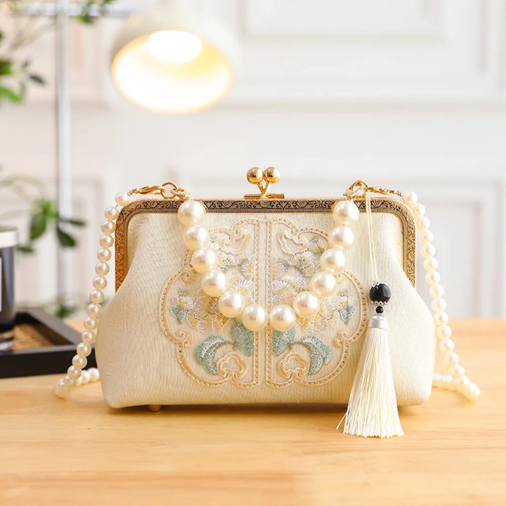 Fashion Chinese Style Banquet Bag Embroidery Pearl Handle Qipao Bag Trendy High Capacity Cosmetic Bag Women