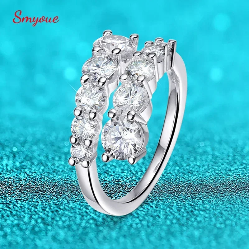 خواتم Smyoue من 10 أحجار كريمة من المواسانيت الكامل للنساء، خاتم زفاف من الألماس المبتكر الخالي من العيوب، مصنوع من الفضة الإسترلينية S925