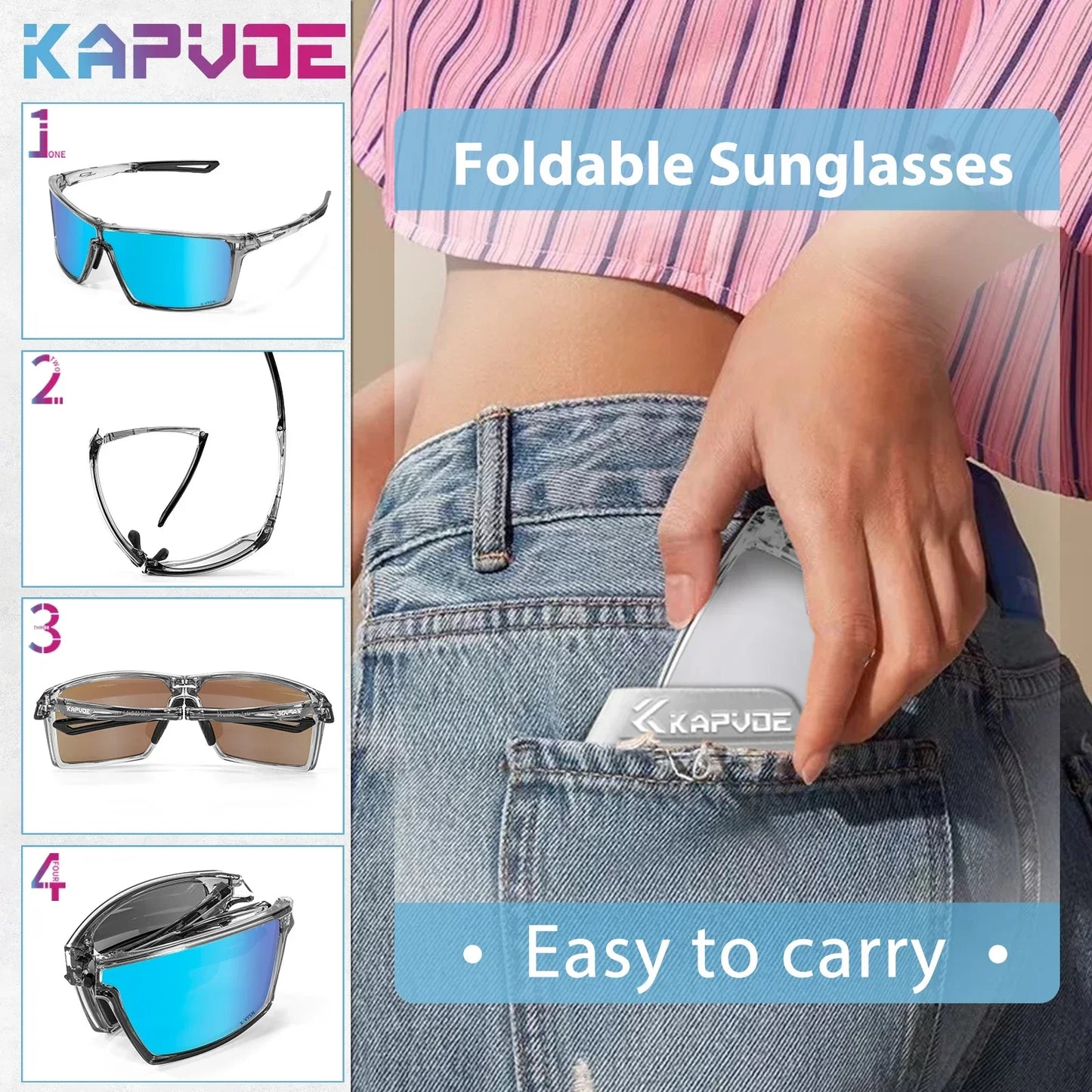 Kapvoe Polarized Folding Sunglasses Colored Multi Portable  Cycling Glasses UV400 Light Weight Runing Hiking Baseball Glasses