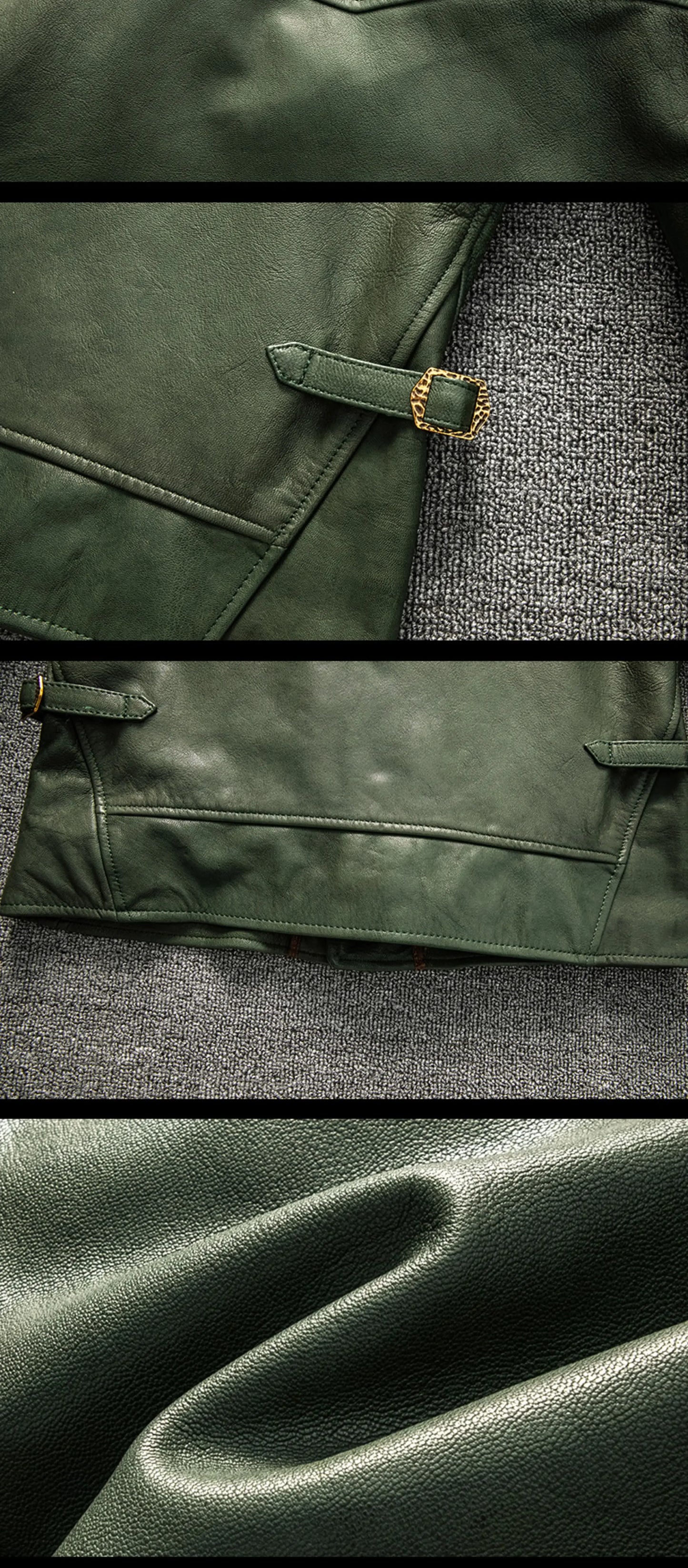 Cossack Green Fruit Leading Layer Mixed Sheepskin Leather Jacket Men's Slim Fit Leather Jacket Autumn and Winter Coat