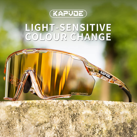 Kapvoe Photochromic Sunglasses Outdoor Bicycle Cycling Glasses MTB Driving Bike Eyewear Women Man Sports Hiking UV400 Goggles