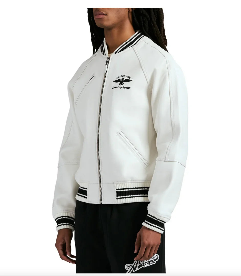 Avirex STADIUM JACKET varsity jacket in 100% antique European lamb leather Men's Spring 2025 New Leather Baseball Jersey coats