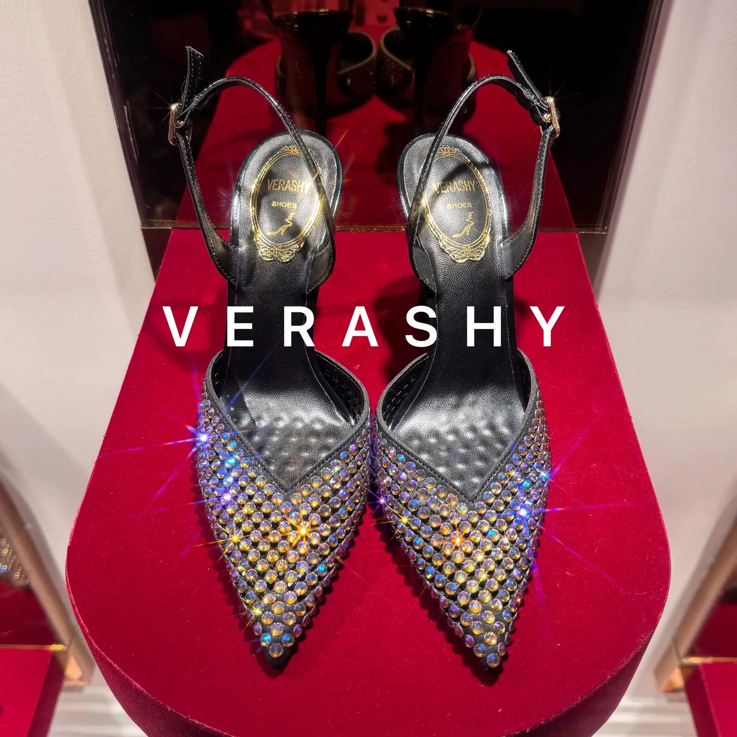 Luxury Rhinestones Sequined Buckle Women Pumps Elegant Pointed toe Slingbacks Stiletto High heels Spring Summer Fashion Shoes