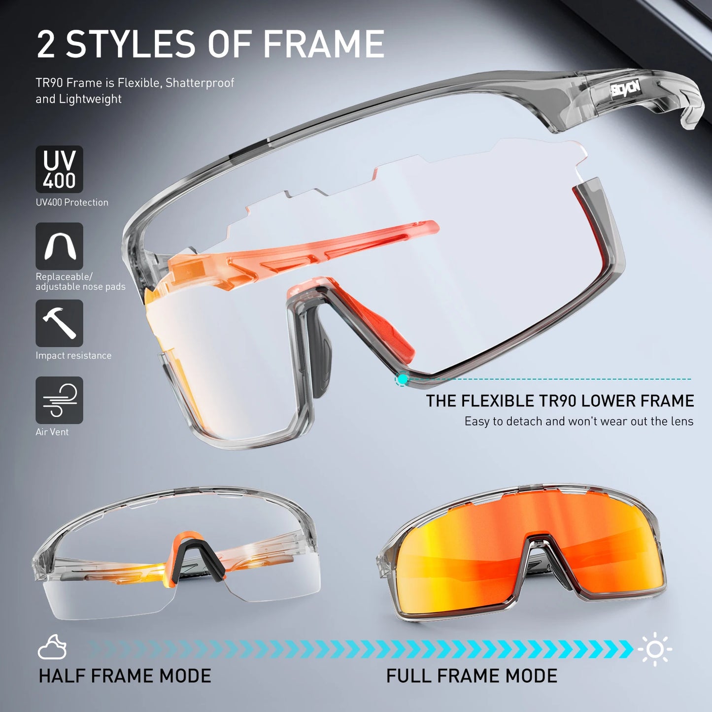 Scvcn Red Photochromic Sunglasses Cycling Blue Outdoor Sports Bike Glasses Man MTB Fishing Glasses Eyewear Bicycle Goggles UV400