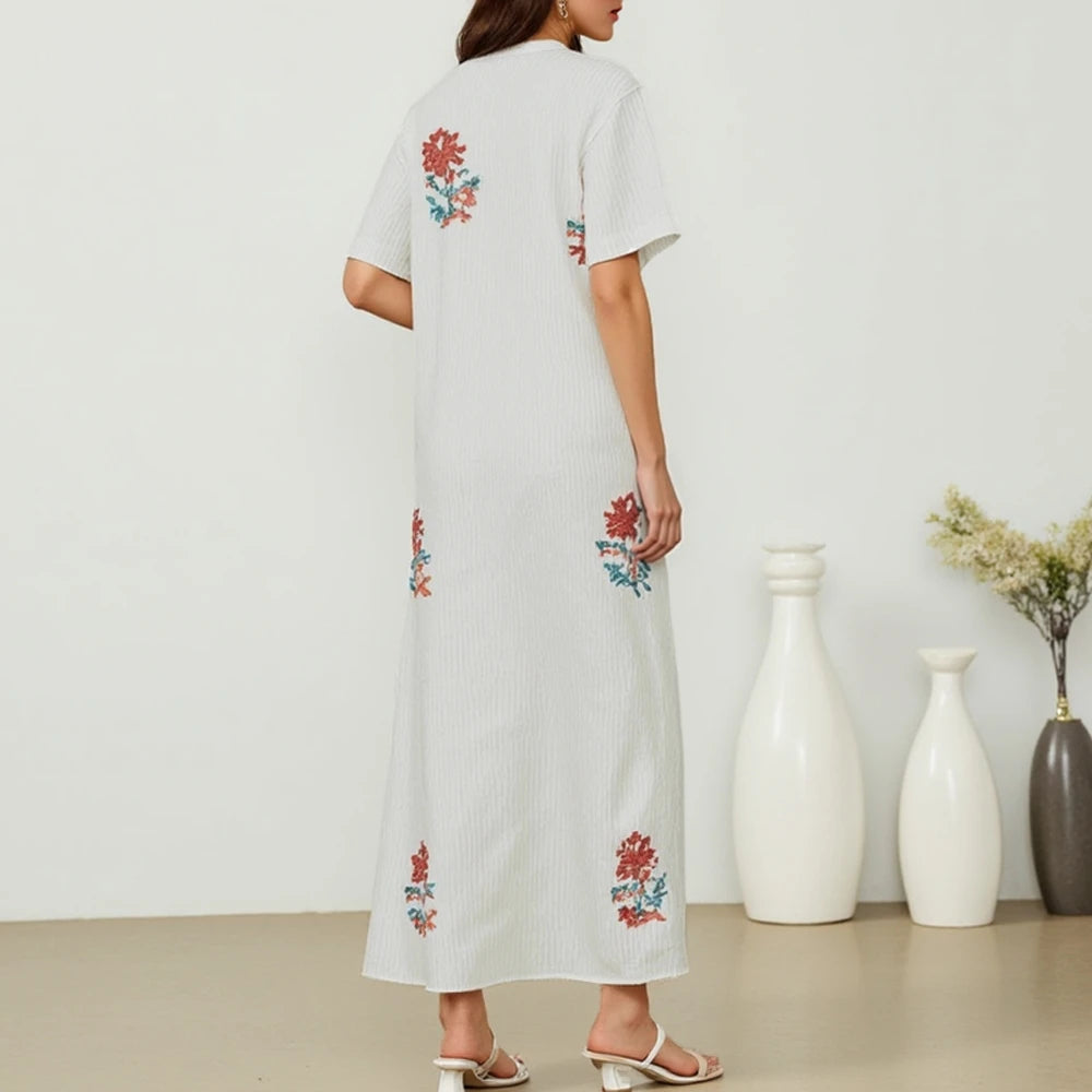 Rafiah Women's Dresses Summer Comfortable Elegant 2025 Floral Short Sleeve Round Neck A-Line Midi Vacation Long Dresses