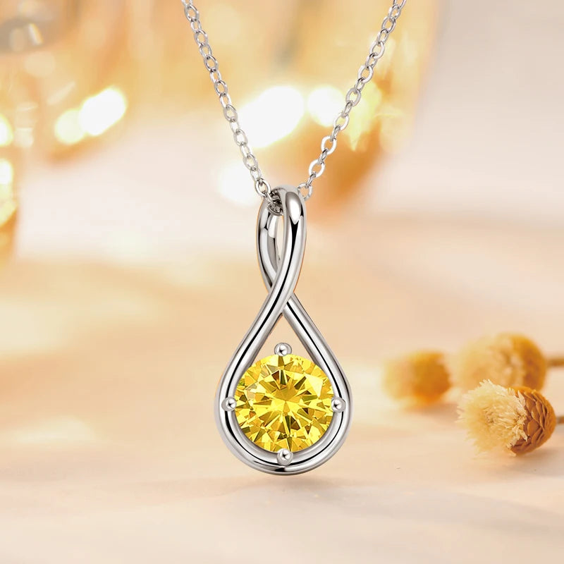 Lnngy Genuine 925 Sterling Silver Infinity Pendant Necklace Colorful Zircon Birthstone Necklaces for Women Jewelry Collar Mujer