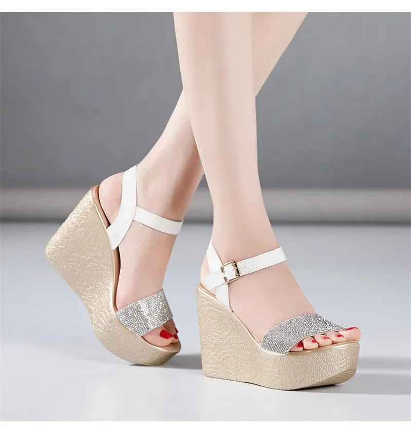 Women’s Luxury Rhinestone Super High Heel Sandals – Peep Toe, 11 cm Heel