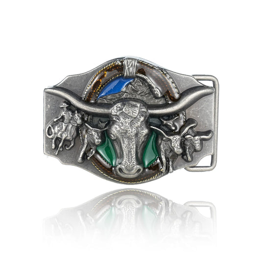 Western Belt Buckle Initial Vintage-Cowboy Rodeo Silver Large Skull Belt Buckle for Men Women