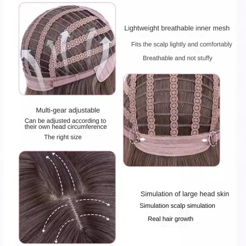 Ashely Black Wig Female Headband Body Wavy Rose Hair Net Models in French Bangs High Quality Simulation Hair Synthetic Wig 가발