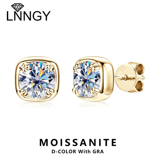 Lnngy 925 Sterling Silver Square Shape Stud Earring Certified Sparkling 6.5MM 1CT Moissanite Earrings For Women 2025 New Jewelry
