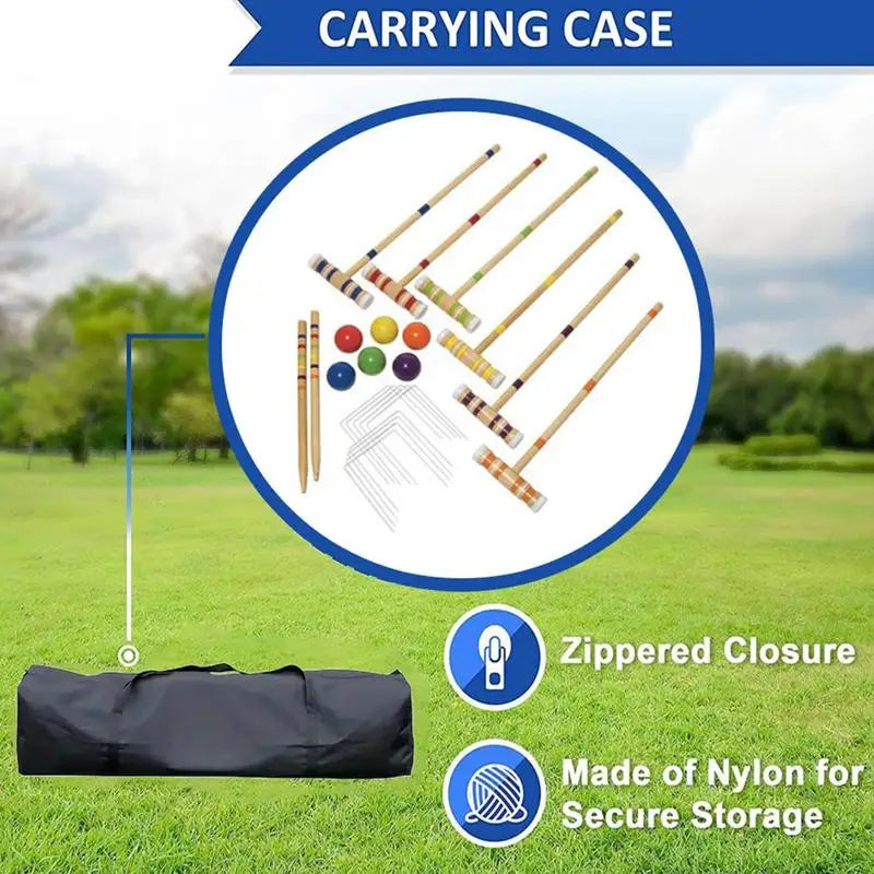 Croquet Game 6 Players Outdoor Family Games Reusable Wooden Bowling Set Outdoor Sports Kit For Men Women