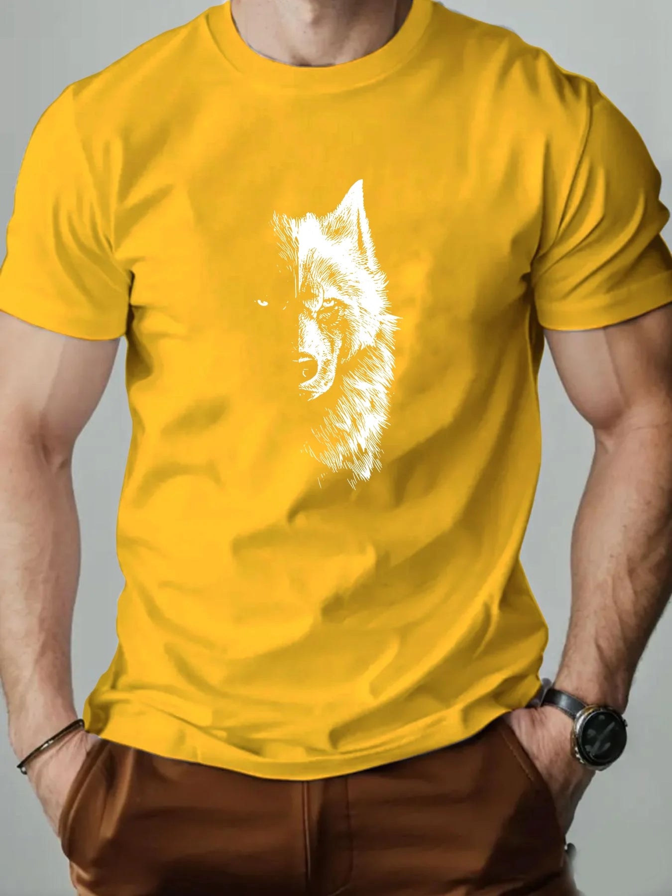 🐺 Men’s Summer 100% Cotton Casual T-Shirt,Half Wolf Pattern Print | Loose Fit | Round Neck | Breathable Comfort