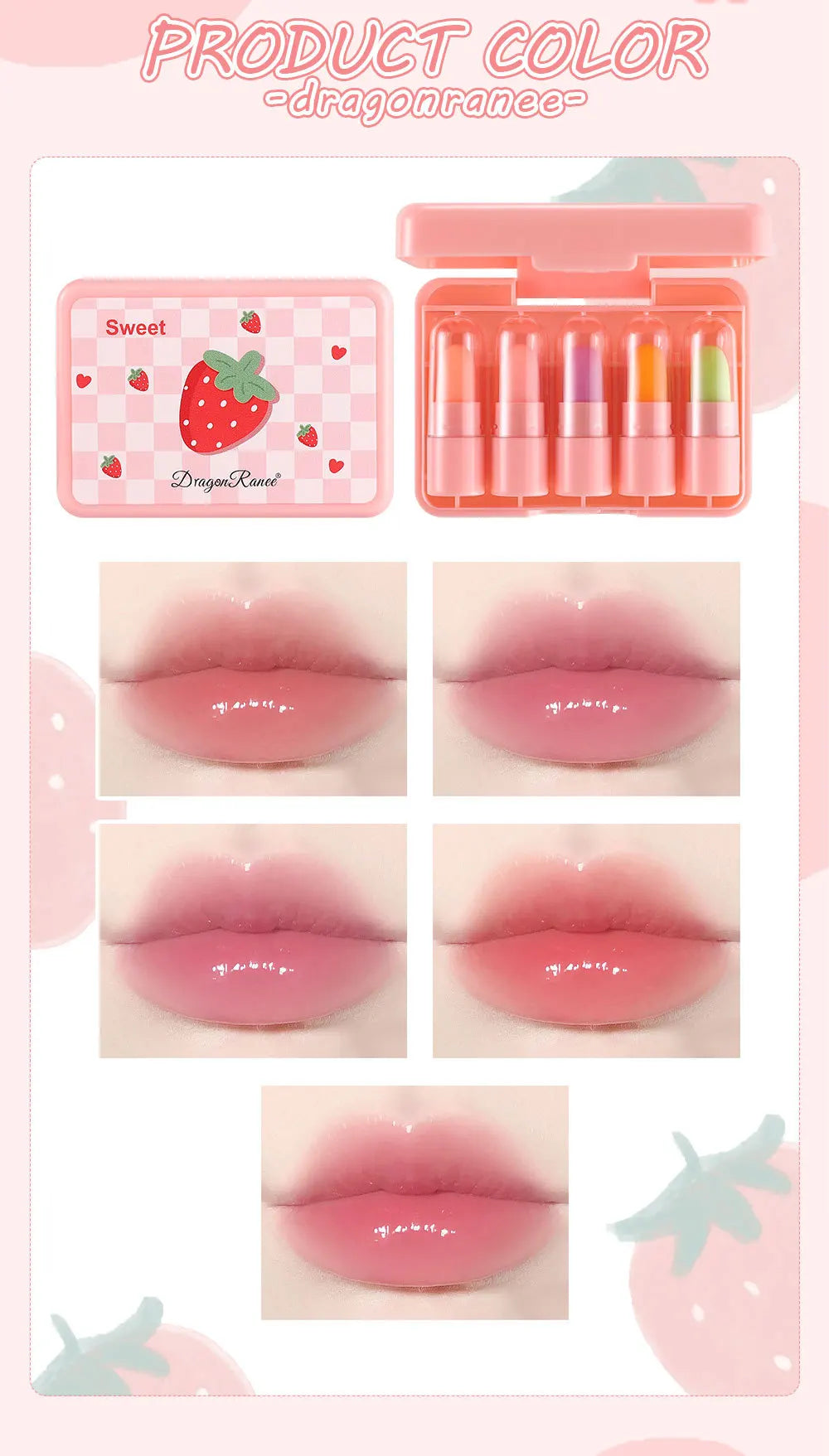 5pcs/set temperature change mini lipstick set fruit flavor is not easy to stick cup color change lipstick