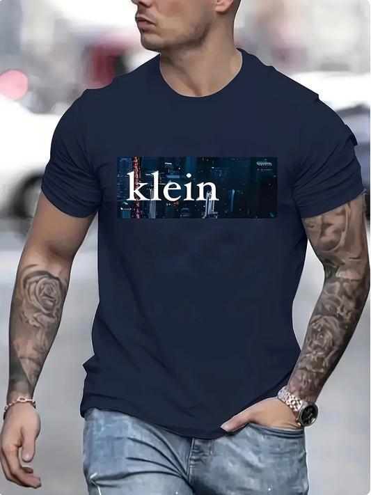 Men’s Summer 100% Cotton Casual T-Shirt,Klein Skyscraper Print | Loose Fit | Breathable & Comfortable