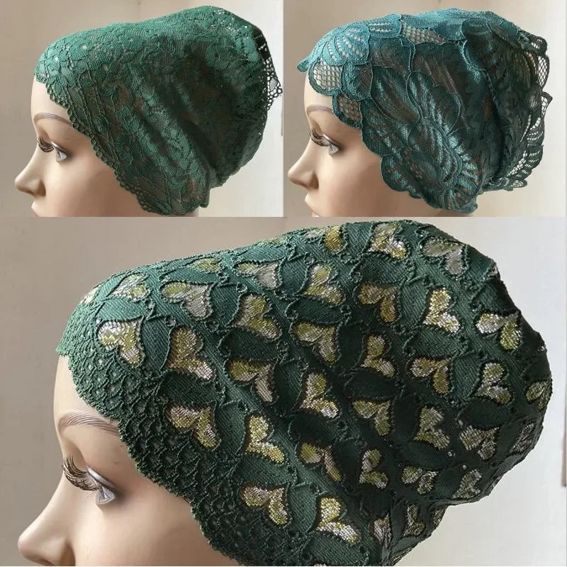 Full Cover Head Inner Cap Flower Lace Muslim Headscarf Islamic Headwear Underscarf Turban Indian Hat Pattern In Random
