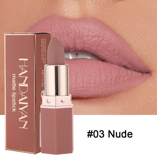 HANDAIYAN 6 Colors Matte Nude Lipstick Waterproof Long Lasting Sexy Red Purple Lip Stain Velvet Lipstick Beauty Makeup For Women
