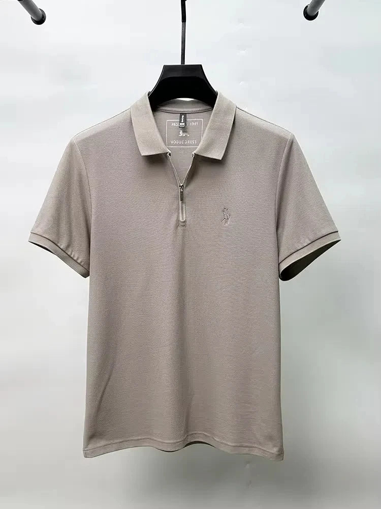 High end brand embroidered men's short sleeve half zip polo shirt short sleeve summer breathable business casual Paul T-shirt