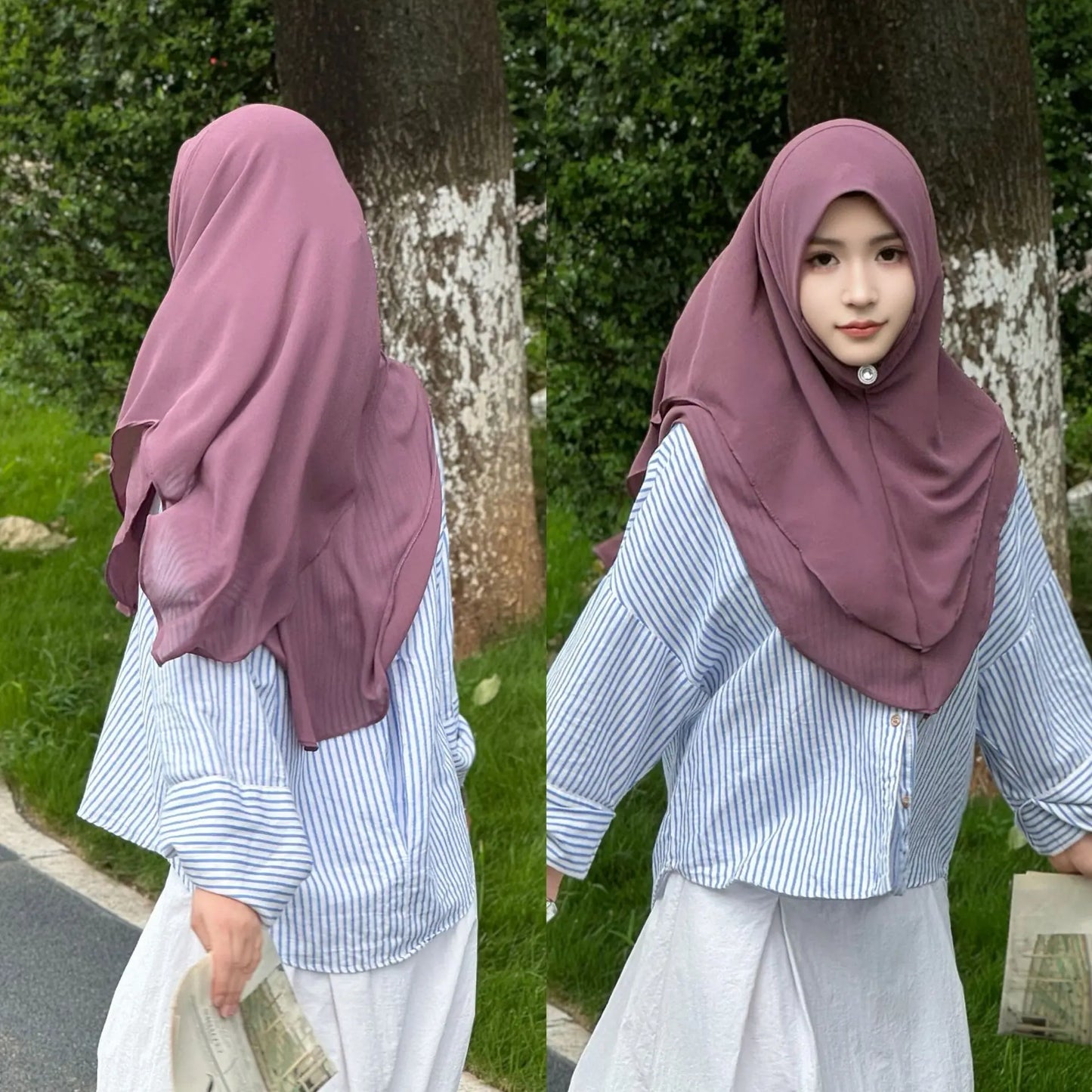Double Layer Chiffon Turban for Women Muslim Hijab Malaysian Headwear Cap One Piece Amira Islamic Shawl Arab Headband Scarf