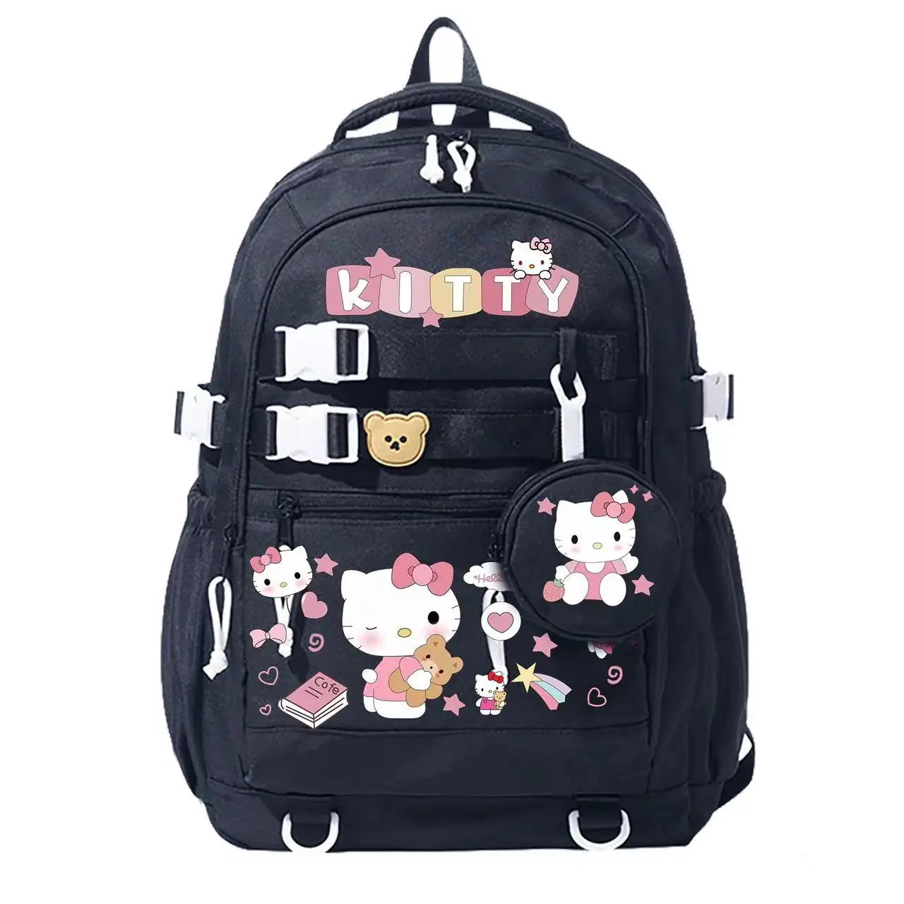 حقيبة ظهر Hello Kitty للنساء حقيبة ظهر كاجوال أنيقة لطالبات المدارس المتوسطة Melody Kuromi حقيبة مدرسية للكلاب باللون القرفة
