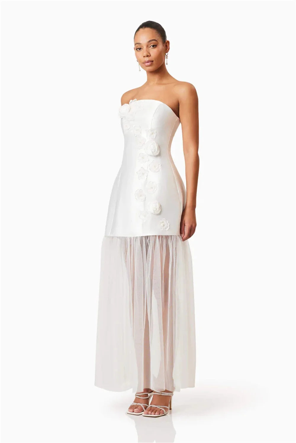 Mila Strapless A-Line Wedding Party Dress 2025 Sleeveless 3D Flowers Customized Evening Dresses Zip Stain  vestidos de fiesta