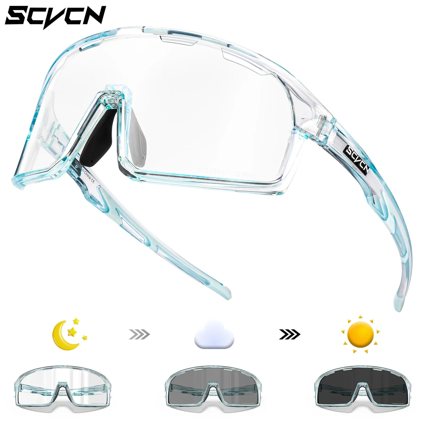 Scvcn Red Photochromic Sunglasses Cycling Blue Outdoor Sports Bike Glasses Man MTB Fishing Glasses Eyewear Bicycle Goggles UV400