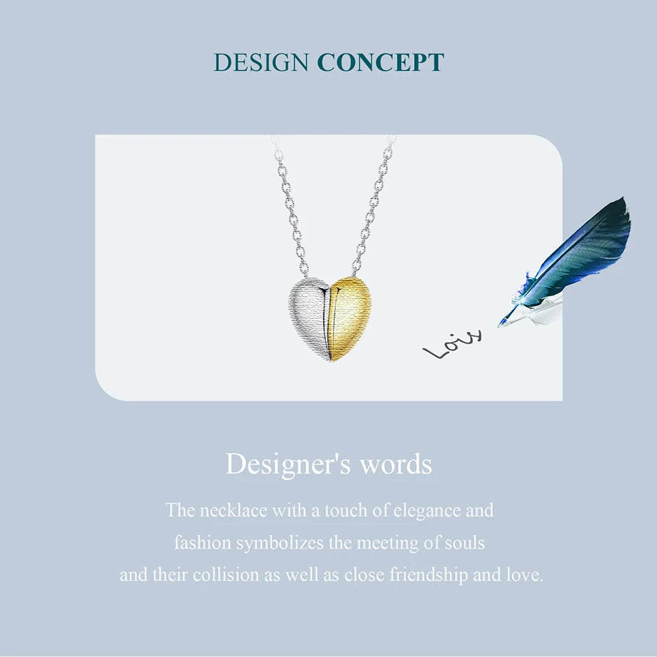 BAMOER Gold Plated Heart Pendant Necklace for Women, 925 Sterling Silver Couple Heart Fashion Waterproof Metal Daily Jewelry