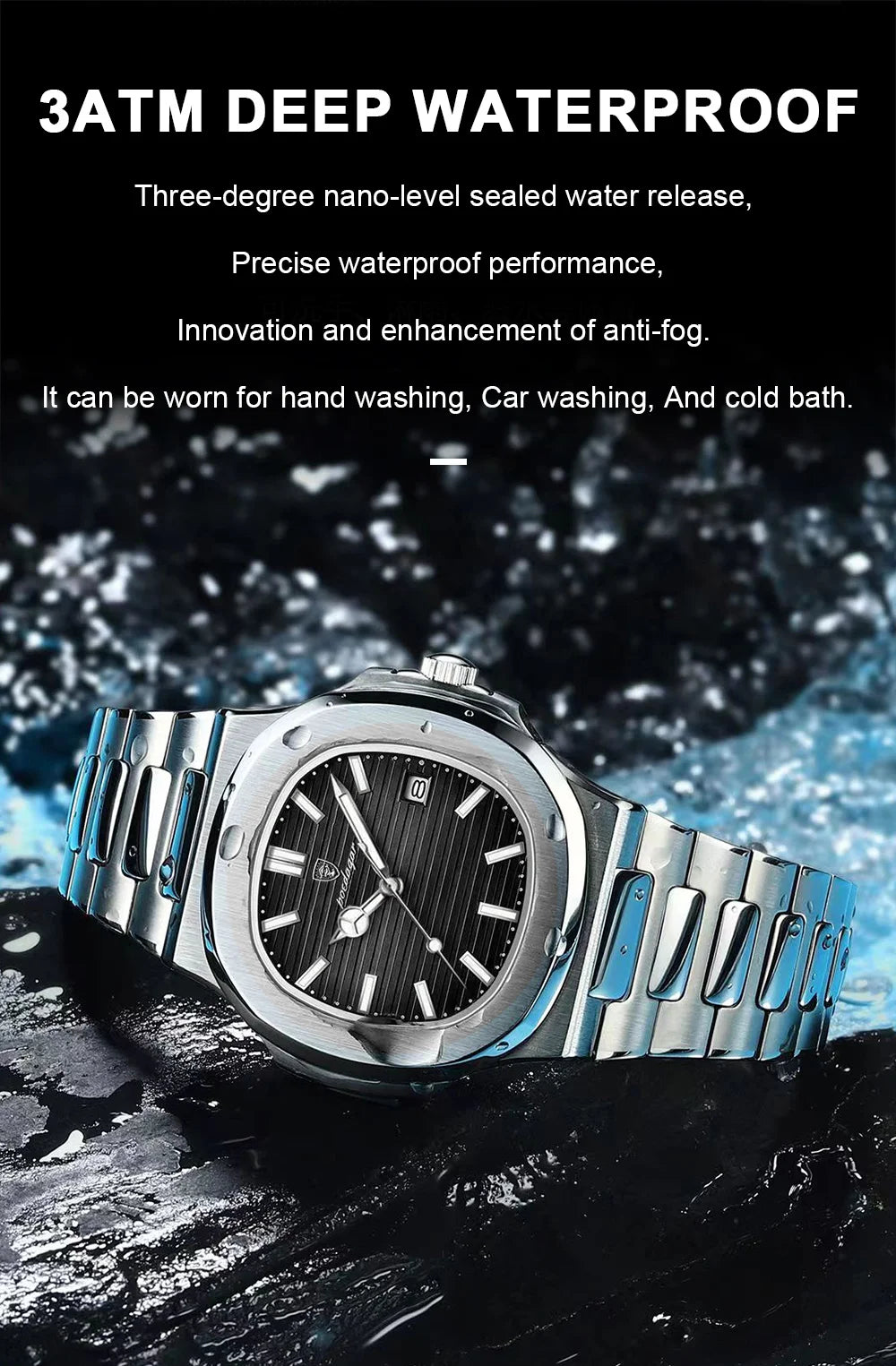 POEDAGAR Square Luxury Men Wristwatch Waterproof Luminous Date Stainless Steel Male Clock Business Sports Quartz Watches For Men