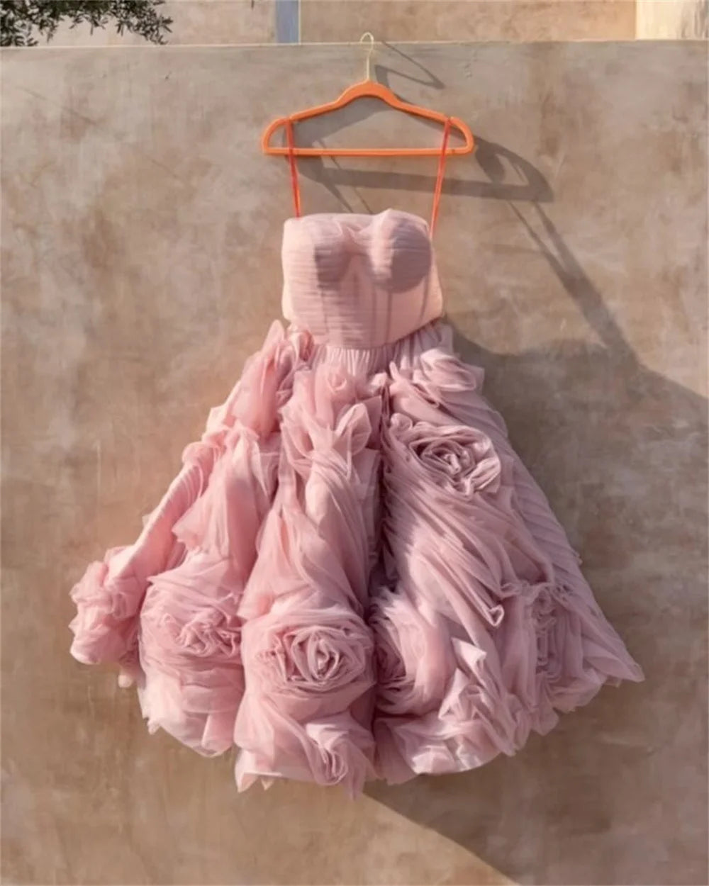 Mila Pink Strapless Boll Gown Prom Dress 3D Flower Tra-length New In Dresses Homecoming Tiered Ruffle Customized Evening Dresses