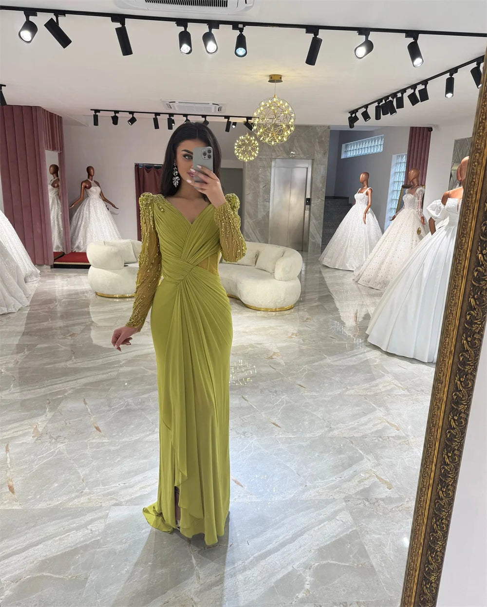 Mila Shine Long Sleeve Mermaid Prom Dresses Side High Split Chic Evening Dresses Elegant Floor-Length Customized Party Dresses