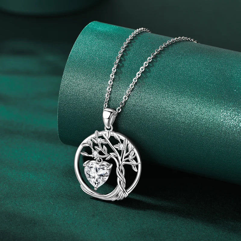 Lnngy 925 Sterling Silver Tree of Life Circle Pendant Necklace Colorful Birthday Stone Necklaces Jewelry for Women Daily Gift