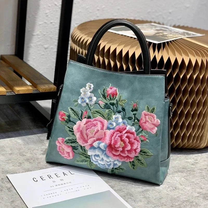 MOTAORA 2025 New Chinese Style Embroidered Women's Handbag Luxury PU Leather Shoulder Bag Embossed Crossbody Purse for Ladies