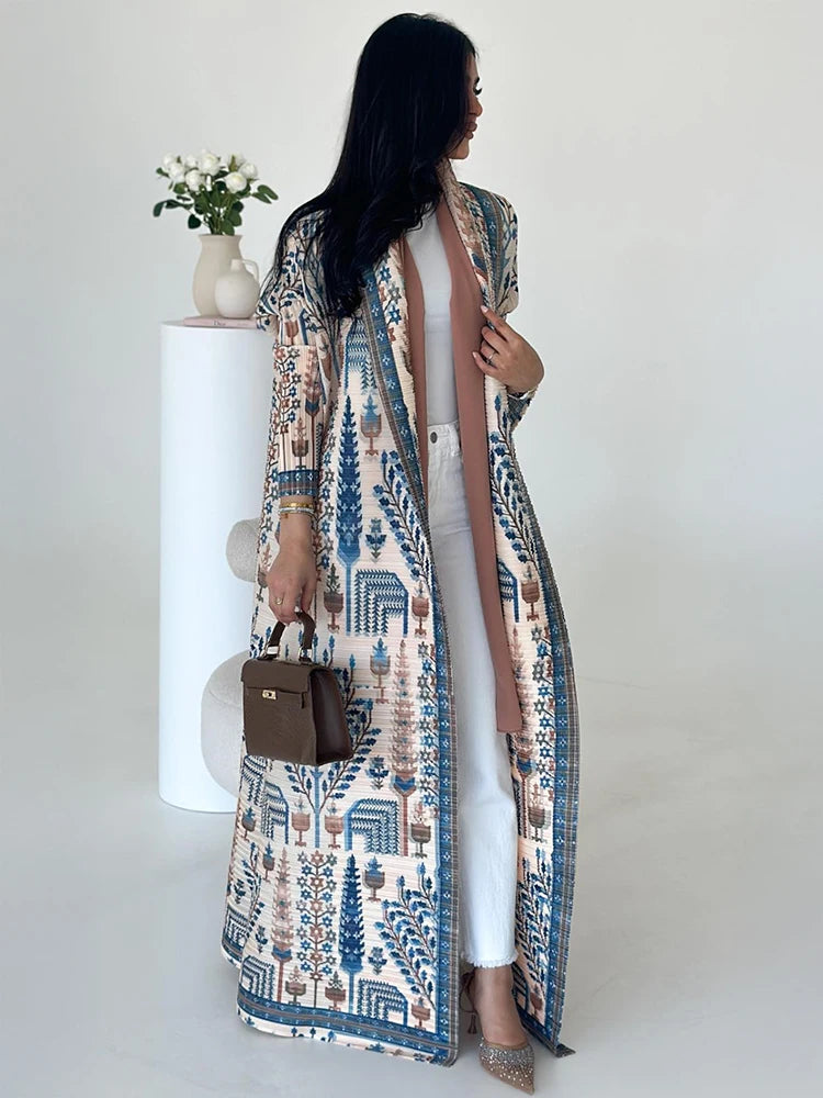 Arabic Clothes Woman Luxury Casual Hijab Cardigan Full Length Long Sleeve Coat Women Muslim Pleated Dubai Open Abaya Eid Evening