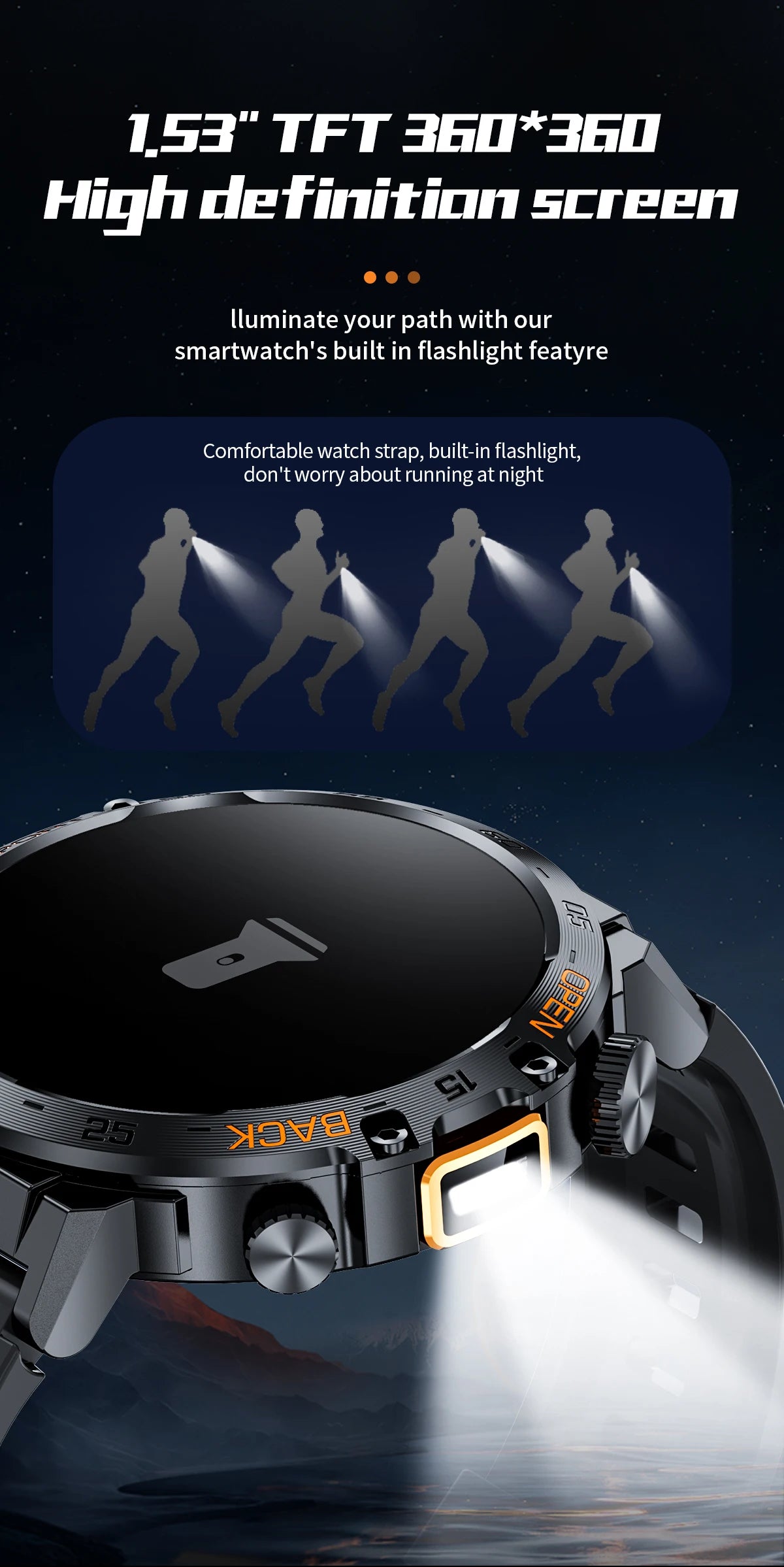 LIGE LED Flashlight Smart Watch Military Watches SOS Bluetooth Call Waterproof Health Monitor Sport Smartwatch For Android ios