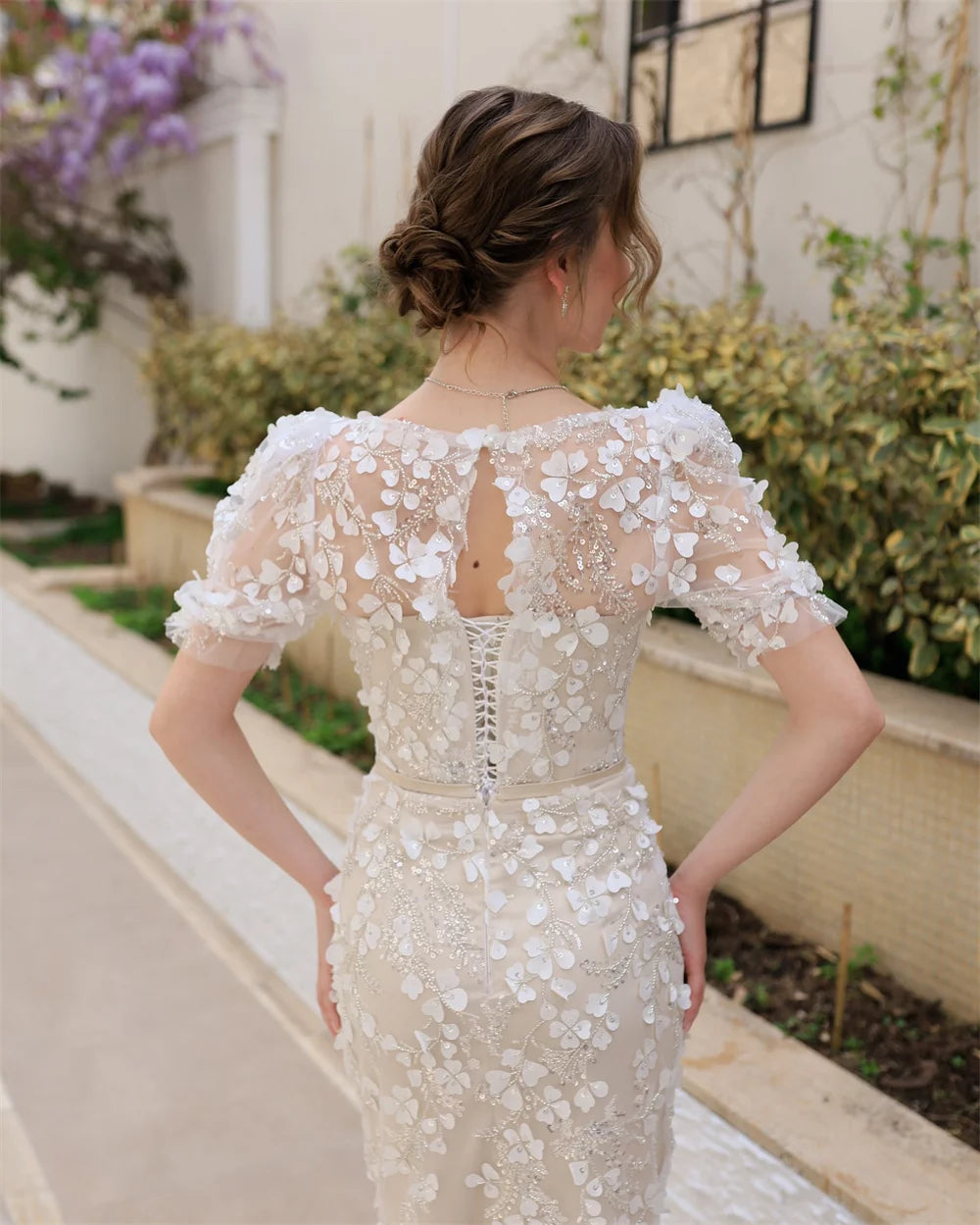 Mila O-Neck Appliques Prom Dresses 2025 Short Sleeeves Sequins Evening Dresses Elegant Ankle-Length Customized Party Dresses