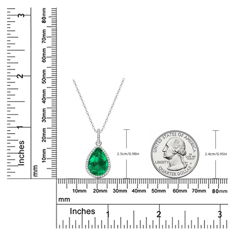 Lnngy Collar Plata 925 Sterling Silver Necklace Pear/Oval/Round Cut Artificial Emerald Pendant Necklaces for Wedding Jewlery