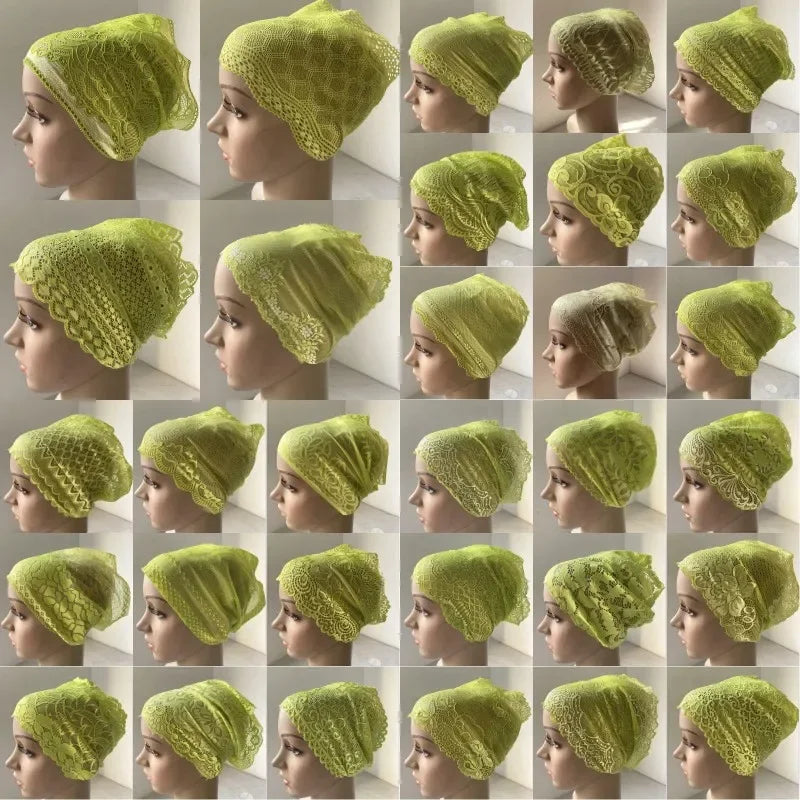 Full Cover Head Inner Cap Flower Lace Muslim Headscarf Islamic Headwear Underscarf Turban Indian Hat Pattern In Random